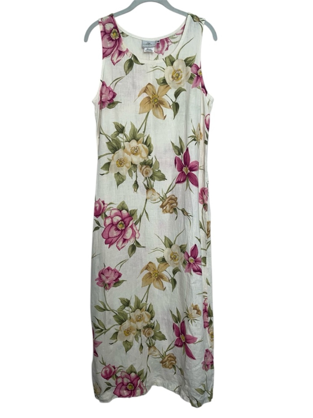 Hot Cotton 100% Linen Floral Sleeveless Maxi Dress Pink Multi Cottagecore S - Picture 3 of 11